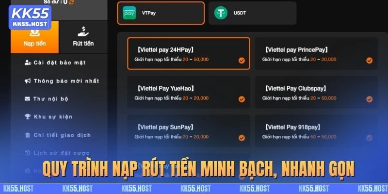 Quy trình nạp rút tiền đảm bảo minh bạch, nhanh gọn