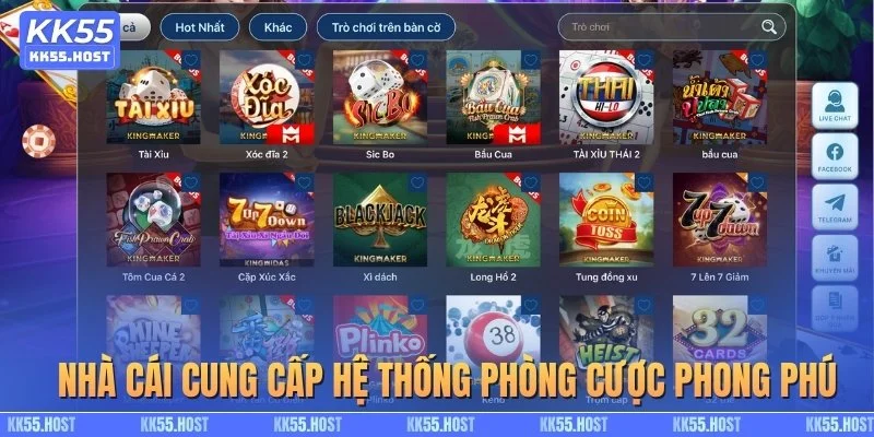 Nhà cái cung cấp hệ thống phòng cược phong phú
